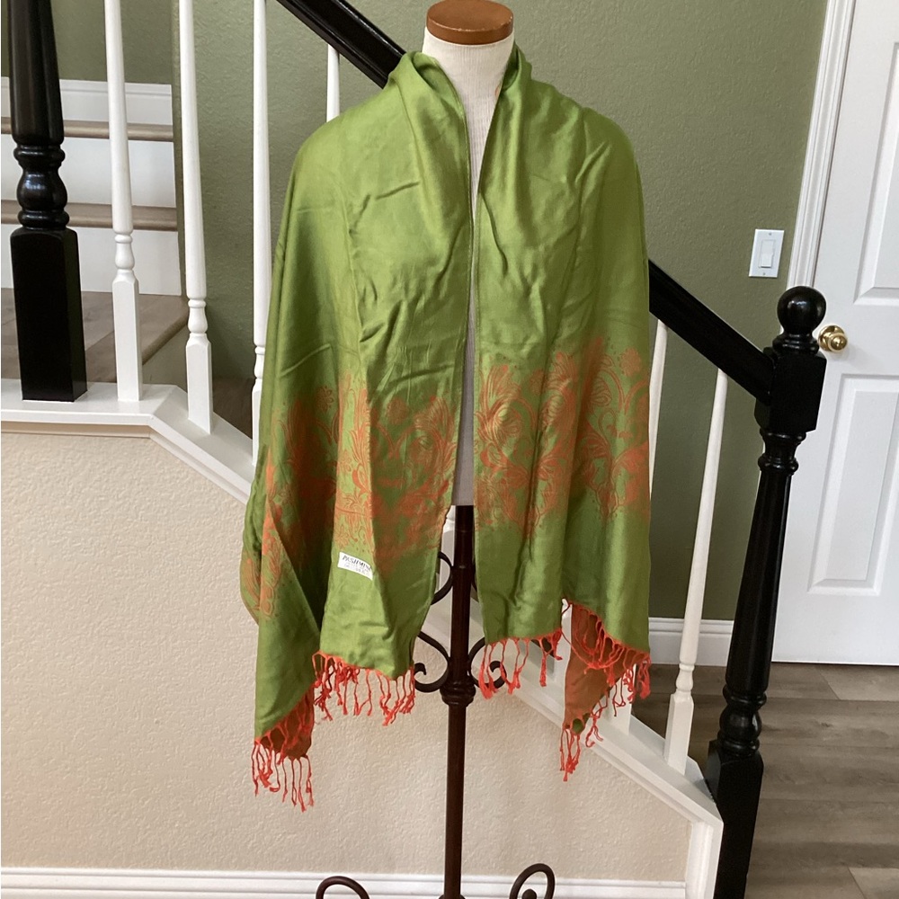 New Green and Orange Shawl with Fringe